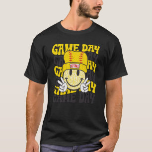 Vibes Softball-dagen i Retro Smile Ansikte T Shirt
