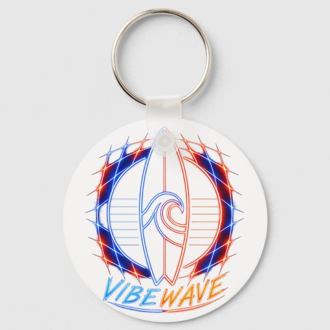 Vibewave Neon Surfboard Design – Retro Wave Glow A Nyckelring (Framsida)