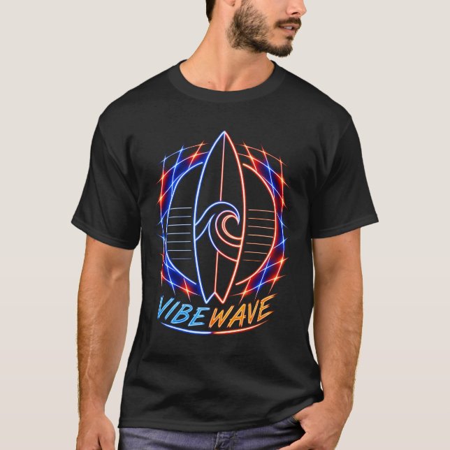 Vibewave Neon Surfboard Design – Retro Wave Glow A T Shirt (Framsida)