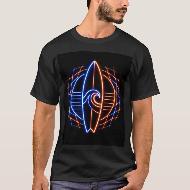 Vibewave Neon Surfboard Design – Retro Wave Glow A T Shirt (Framsida)