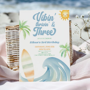 Vibin Thrivin & Three Surf Blå 3-års Födelsedagsfe Inbjudningar