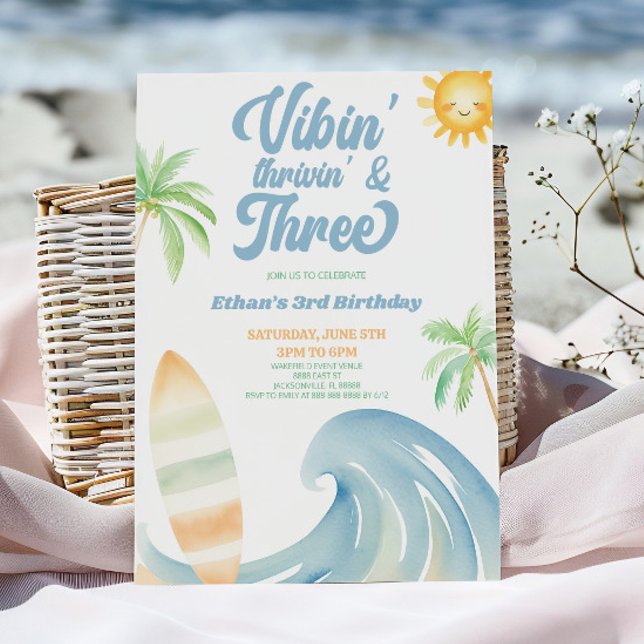Vibin Thrivin & Three Surf Blå 3-års Födelsedagsfe Inbjudningar (Skapare uppladdad)