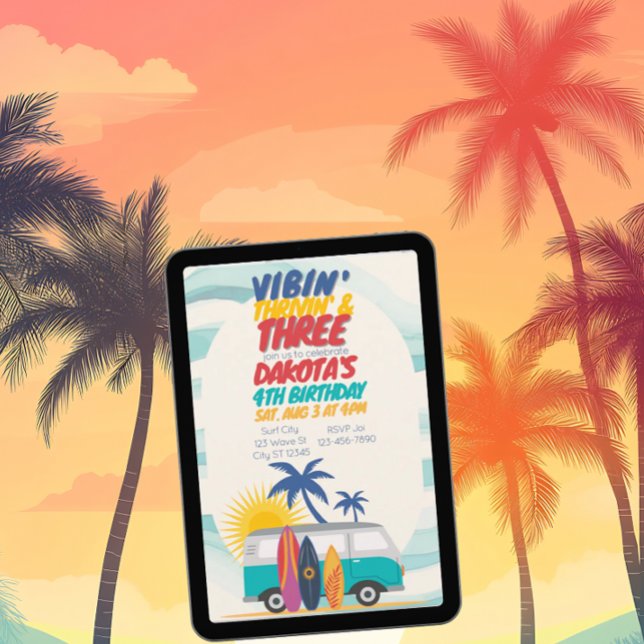 Vibin' Thrivin' & Three Surf Van 3rd Birthday Inbjudningar (Skapare uppladdad)