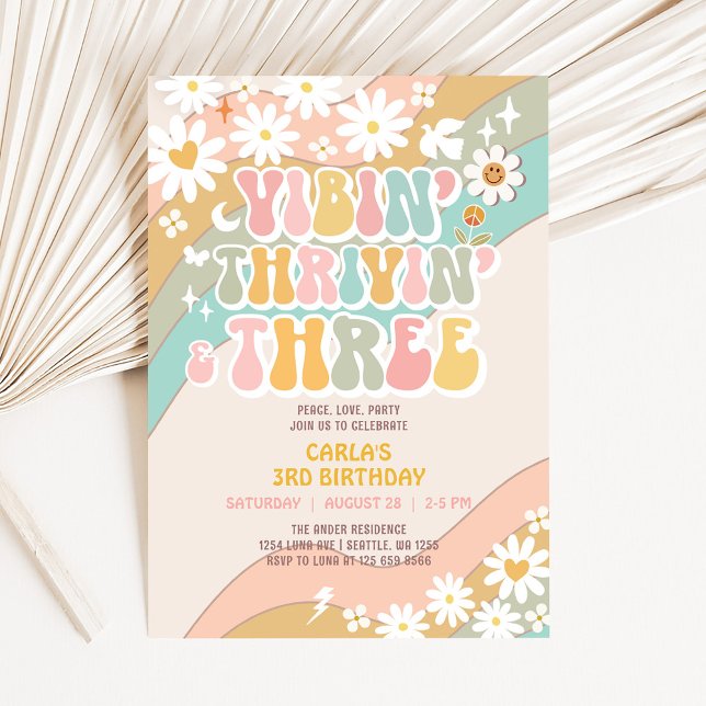 Vibin'Thrivin' och tre Hippie Retro Birthday Inbjudningar (Skapare uppladdad)