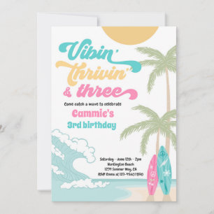 Vibin'Thrivin'& Three Retro Surfa Beach Birthday Inbjudningar