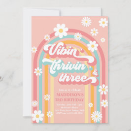 Vibin'Thrivin'Three Boho Daisy Rainbow Birthday Inbjudningar