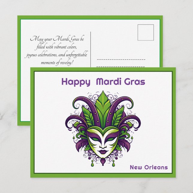 💚 💜 💛 Vibrance of Mardi Gras Vykort (Fram/baksida)