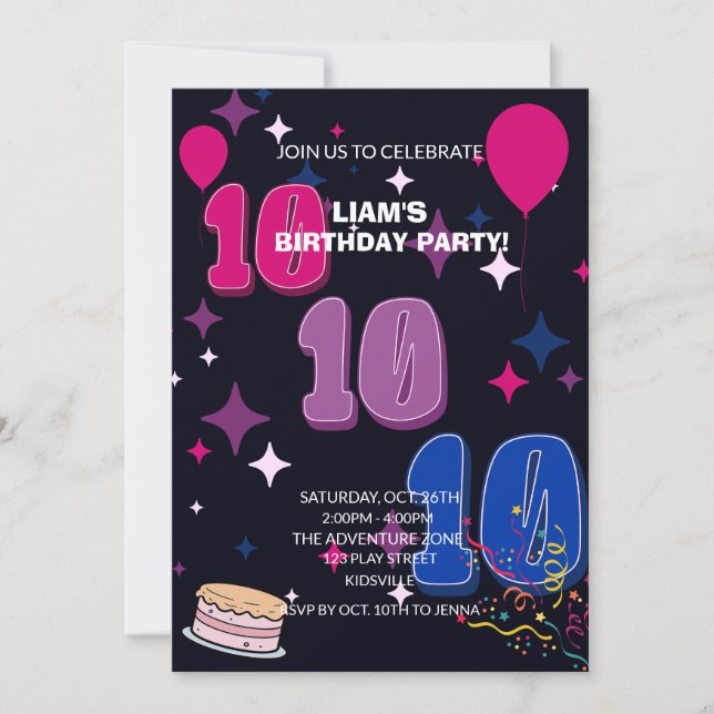 Vibrant 10th Birthday | Pink Blue Confetti Inbjudningar (Framsida)