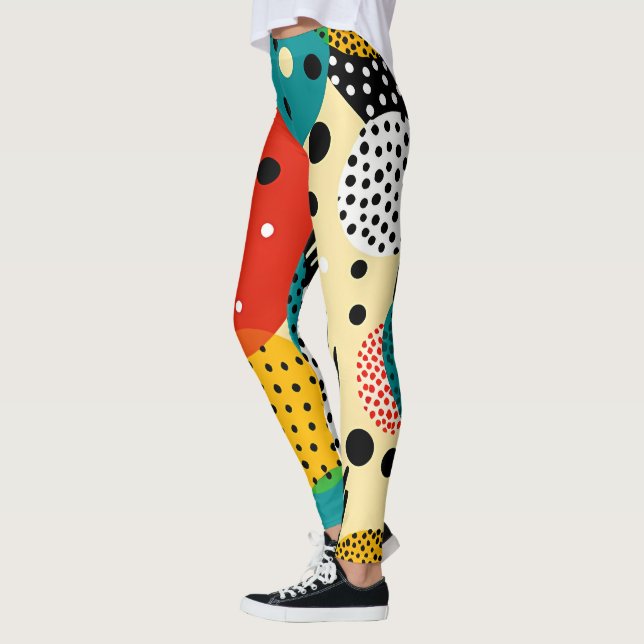 Vibrant 1960 pop art red tourquse-gult vit leggings (Vänster)