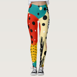 Vibrant 1960 pop art red tourquse-gult vit leggings