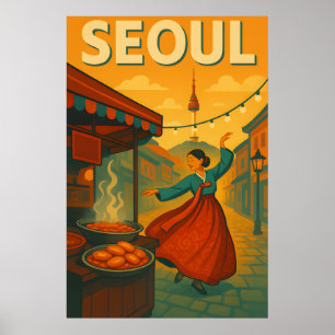 Vibrant 1960-talet: Seoul Pop Retro Travel Poster