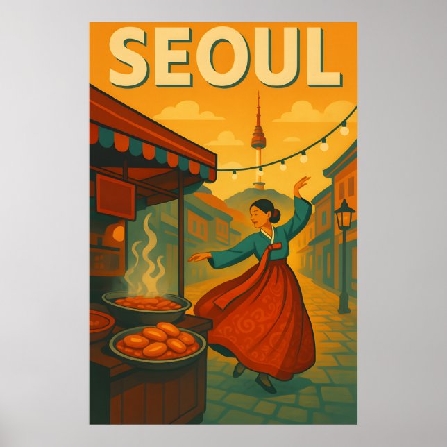 Vibrant 1960-talet: Seoul Pop Retro Travel Poster (Framsidan)
