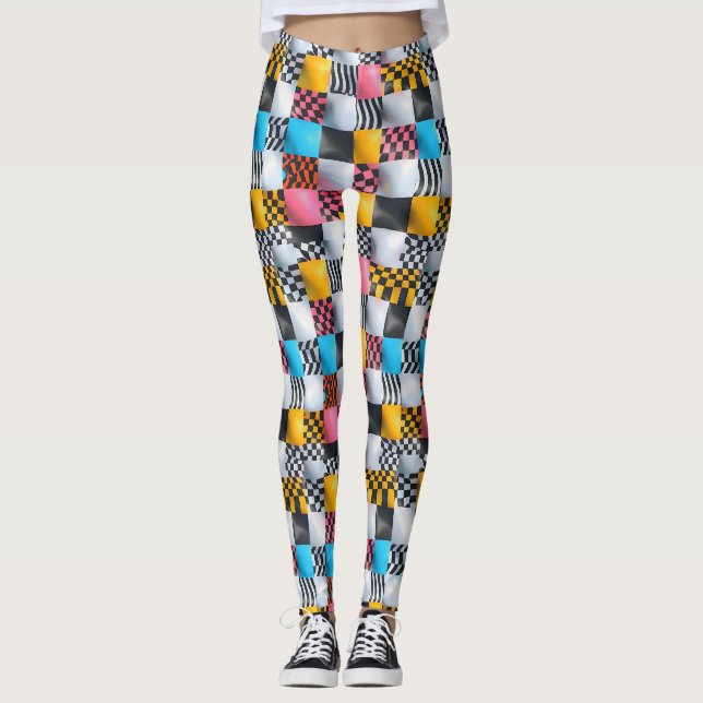 Vibrant 3D-kontrollpanel - Uppspelande Retro-popup Leggings (Framsida)