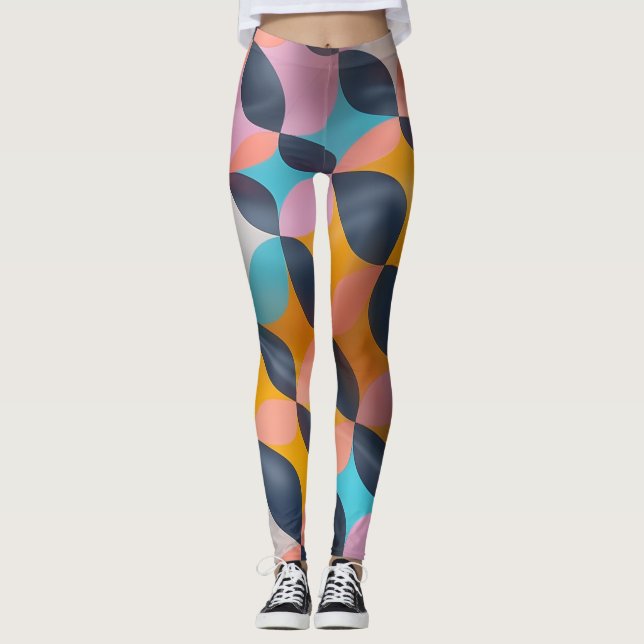 Vibrant 3D Petal Geometry Mönster i Fet Färg Leggings (Framsida)