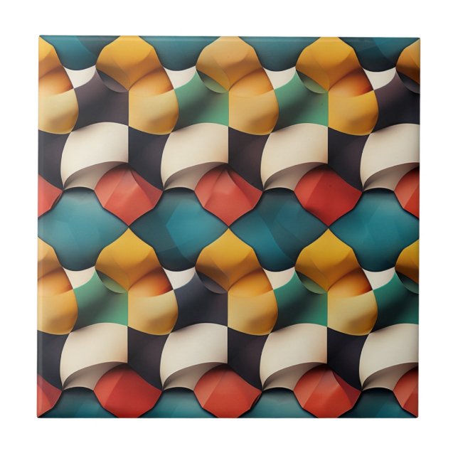 Vibrant 3D Petal Wave Geometric i fet Färg Kakelplatta (Framsidan)