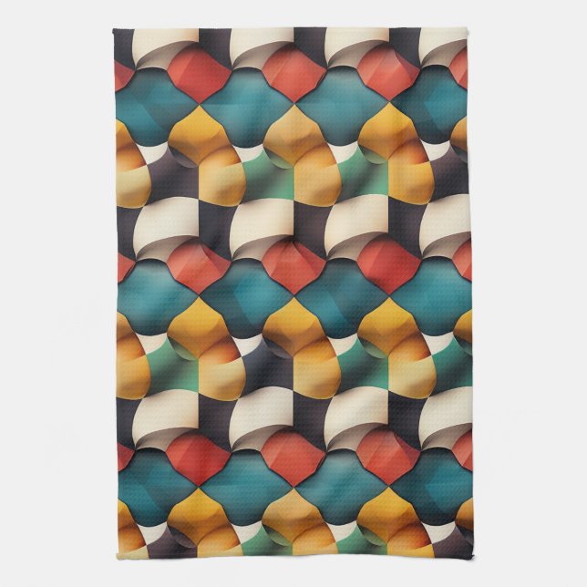 Vibrant 3D Petal Wave Geometric i fet Färg Kökshandduk (Vertikal)