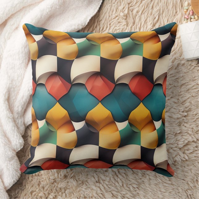 Vibrant 3D Petal Wave Geometric i fet Färg Kudde (Filt)