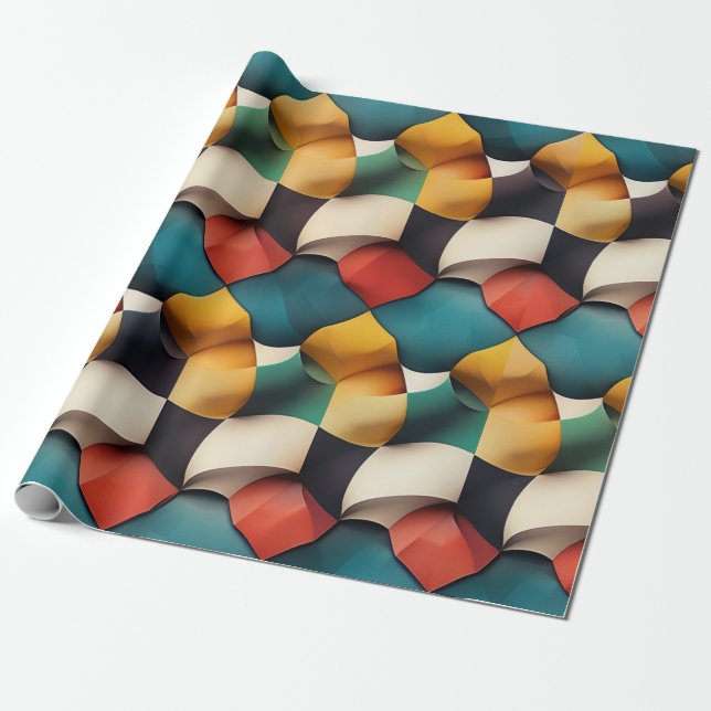 Vibrant 3D Petal Wave Geometric i fet Färg Presentpapper (Utrullad)