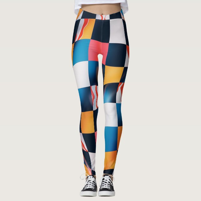 Vibrant 3D-strukturrityta, kontrollpanel Mönster Leggings (Framsida)