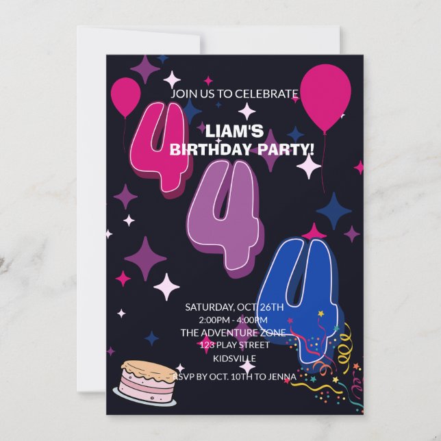 Vibrant 4th Birthday | Pink Blue Confetti Inbjudningar (Framsida)