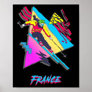 Vibrant 80s Retro Skier Frankrike Theme Winter Spo Poster