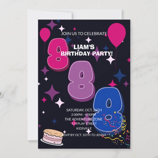 Vibrant 8th Birthday  | Pink Blue Confetti Inbjudningar (Framsida)