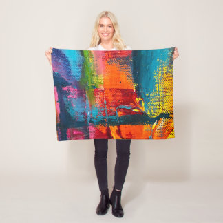 Vibrant Abstract Acrylic Art Throw Blanket  Fleecefilt