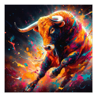 Vibrant Abstract Bull Painting Fototryck