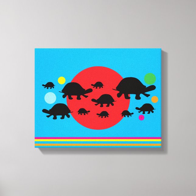 Vibrant Abstract Canvas Print with Black Turtles (Framsida)