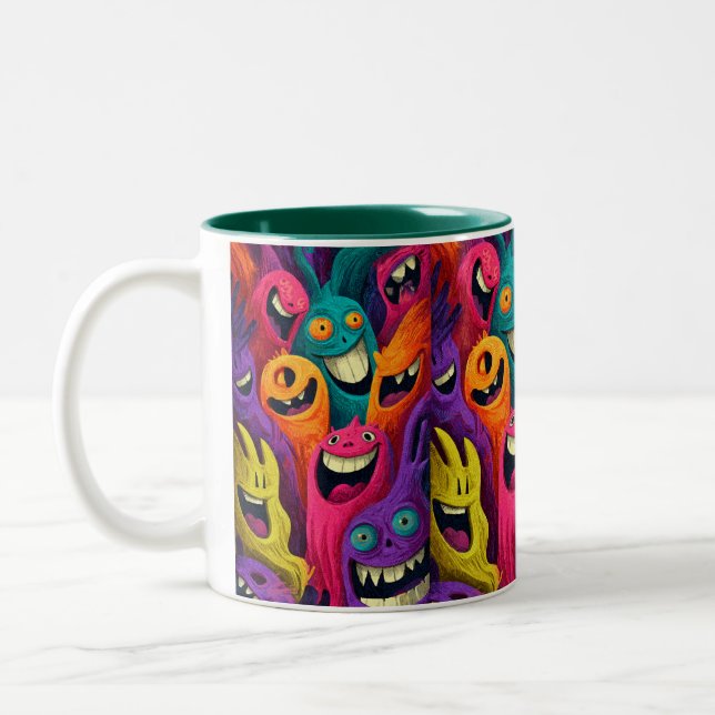 Vibrant Abstract Cartoon Creature Mug Två-Tonad Mugg (Vänster)