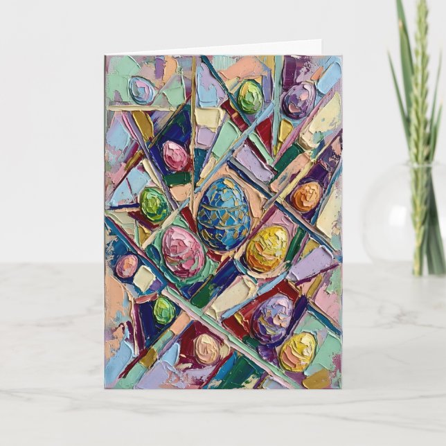 Vibrant Abstract Easter Egg Impasto Oil Painting Helgkort (Framsida)