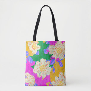 'Vibrant Abstract Floral' Färgglad axelremmad tote Tygkasse