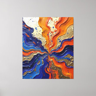 Vibrant Abstract Flow Painting – Blue, Orange & Go Canvastryck
