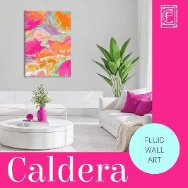 Vibrant Abstract Fluid Art in Hot Pink & Orange  Canvastryck