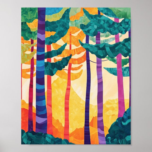 Vibrant Abstract Forest Sunset Poster Wall Art (Framsidan)