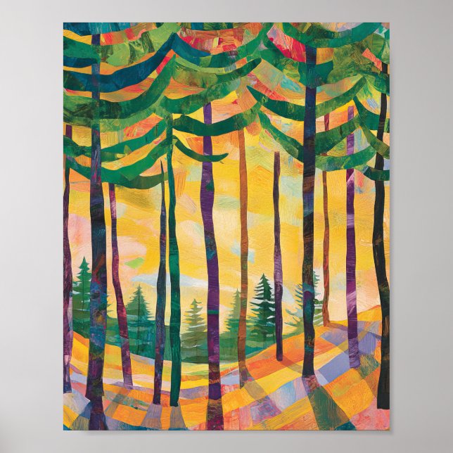 Vibrant Abstract Forest Sunset Poster Wall Art (Framsidan)