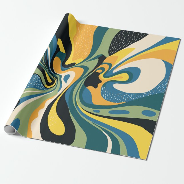 Vibrant Abstract Swirl Art Presentpapper (Utrullad)