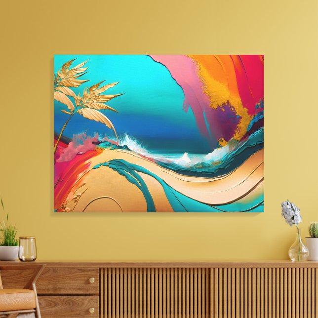Vibrant Abstract Tropical Beach Scene Canvastryck (Insitu (Vardagsrum))