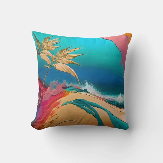 Vibrant Abstract Tropical Beach Scene Kudde (Framsida)