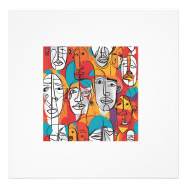 Vibrant Abstrakt Ansikte - Contemporary Line Art Fototryck