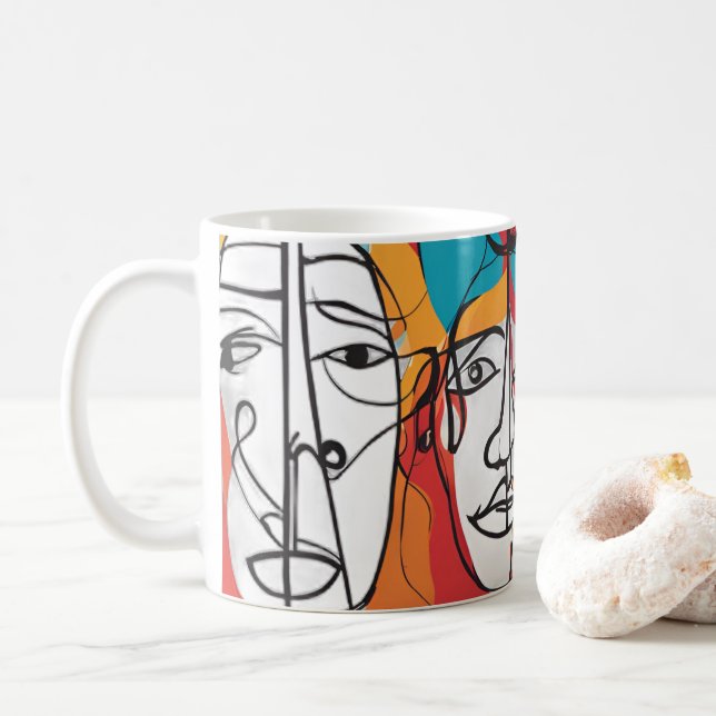 Vibrant Abstrakt Ansikte - Contemporary Line Art Kaffemugg (Med munk)