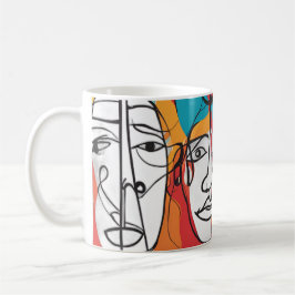 Vibrant Abstrakt Ansikte - Contemporary Line Art Kaffemugg
