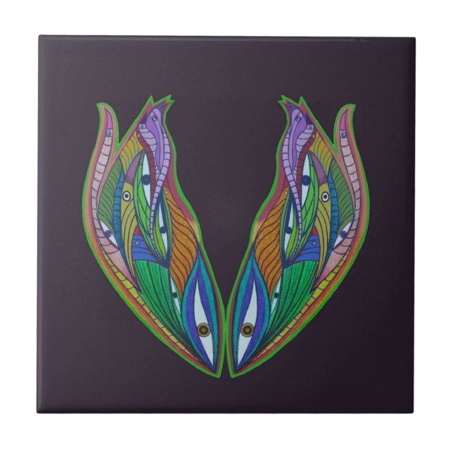 Vibrant Abstrakt Artwork- Visionary Psychedelic Kakelplatta (Framsidan)