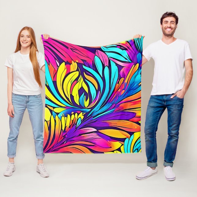 Vibrant Abstrakt Blommigt Fleecefilt (På plats)