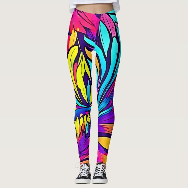 Vibrant Abstrakt Blommigt Leggings (Framsida)