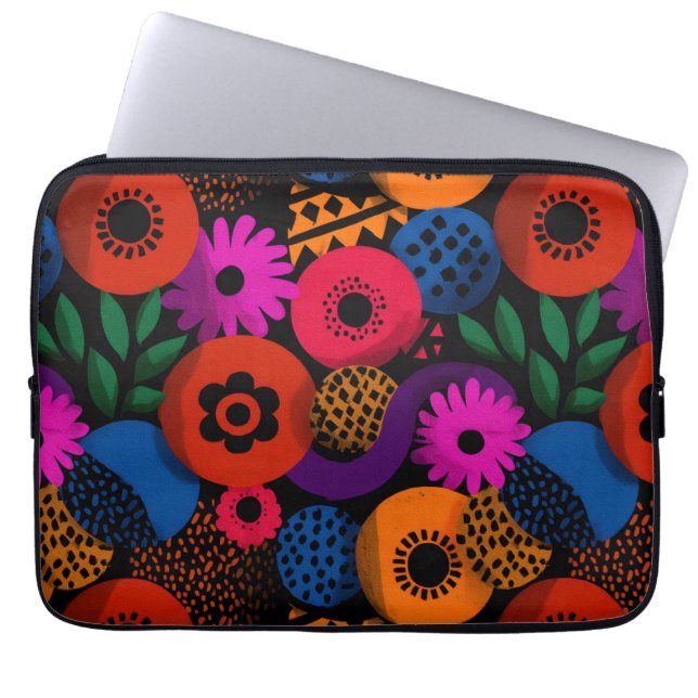 Vibrant Abstrakt Blommigt och Geometric Mönster Laptop Fodral (Framsidan)