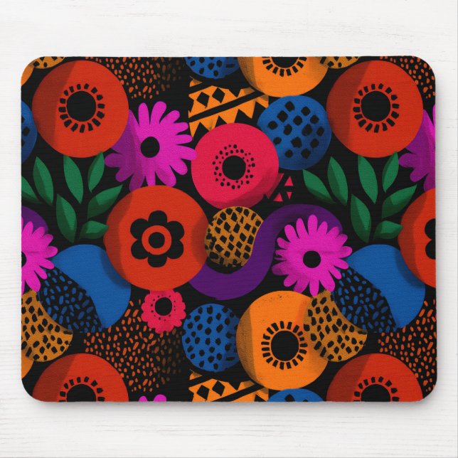 Vibrant Abstrakt Blommigt och Geometric Mönster Musmatta (Framsidan)