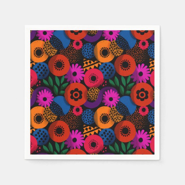 Vibrant Abstrakt Blommigt och Geometric Mönster Pappersservett (Framsidan)