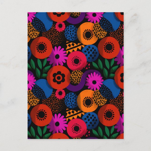Vibrant Abstrakt Blommigt och Geometric Mönster Vykort (Framsida)