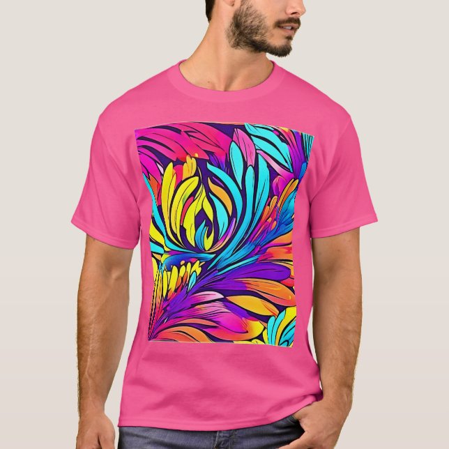 Vibrant Abstrakt Blommigt T Shirt (Framsida)